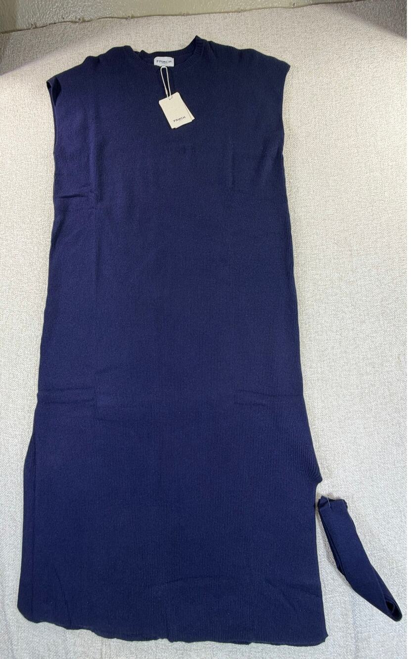 FRNCH Women M Navy Blue NWT Norane Sleeveless Belted Wool Blend Sweater Dress
